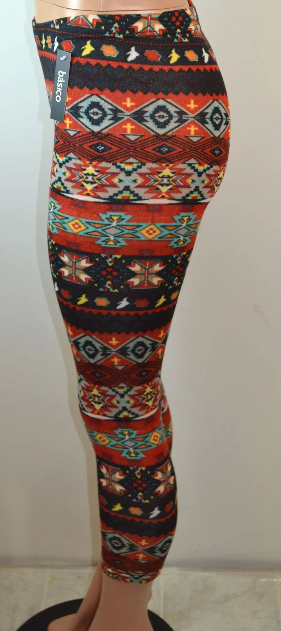 Baslco Tribal Inspired Print High Waist Leggings, Red, One Size - FS GIFTS