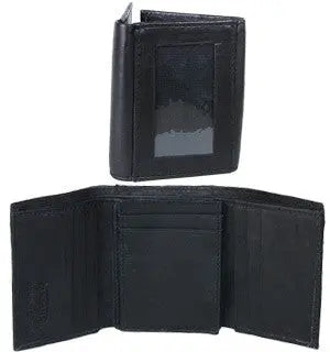 Genuine Leather Marshal Men's Trifold Wallet - Black - FS GIFTS