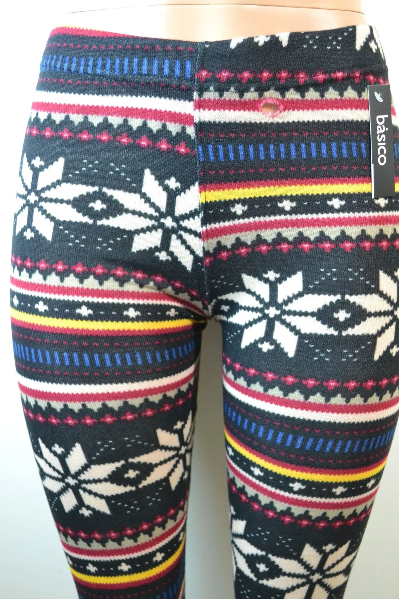 Baslco Fair Isle Print High Waist Leggings,Black Multicolored One Size - FS GIFTS