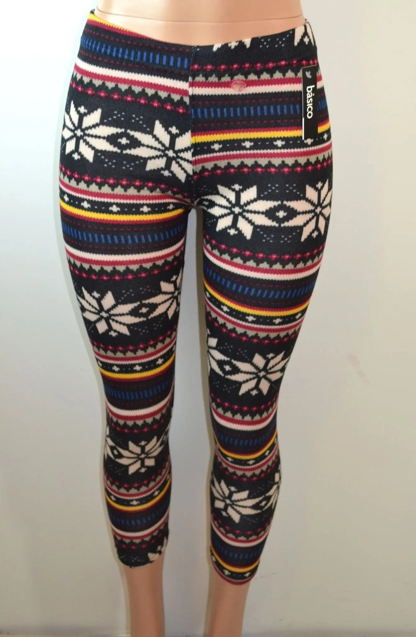 Baslco Fair Isle Print High Waist Leggings,Black Multicolored One Size - FS GIFTS