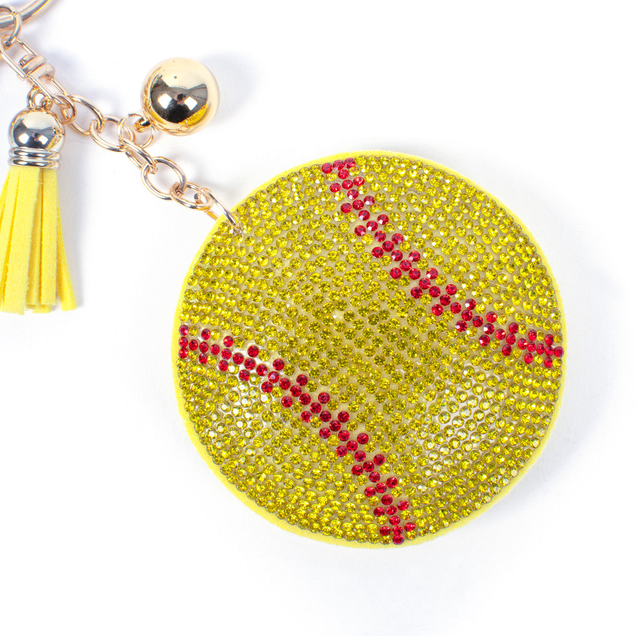 Gold Bling Crystal Baseball Sport Tassel Keychain Unisex