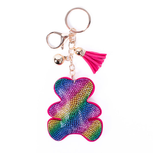 Bling Crystal Rhinestone Rainbow Bear Keychain-By Nollia