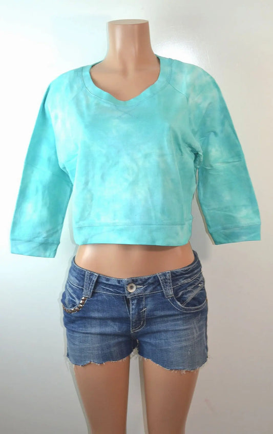 Derek Heart Subtle Cloud Tie Dye Crop Waist Sweater - FS GIFTS