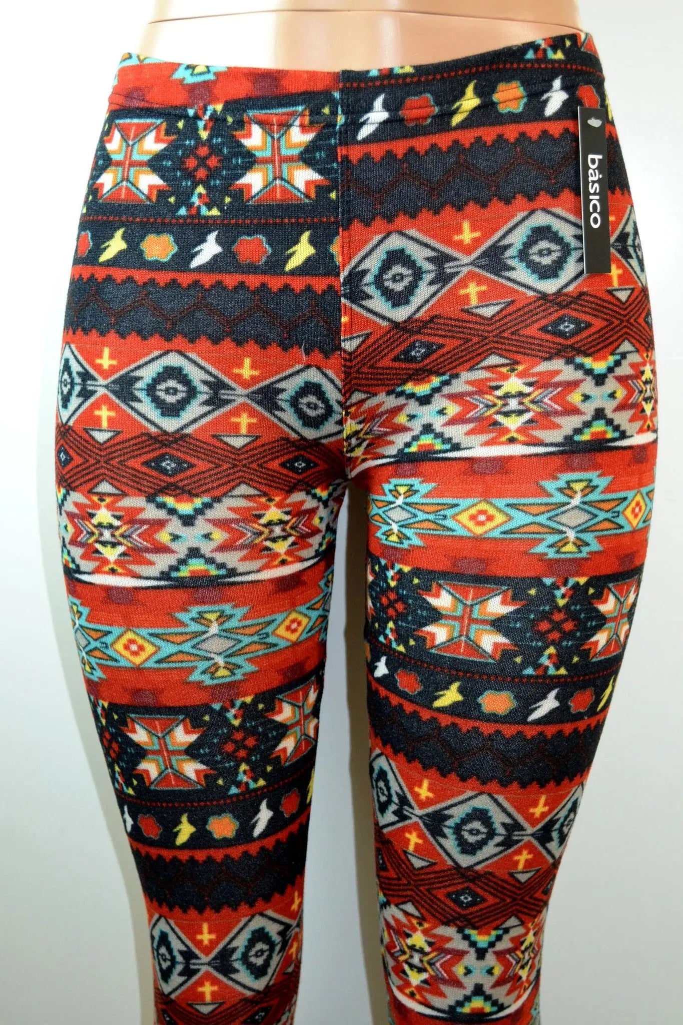 Baslco Tribal Inspired Print High Waist Leggings, Red, One Size - FS GIFTS