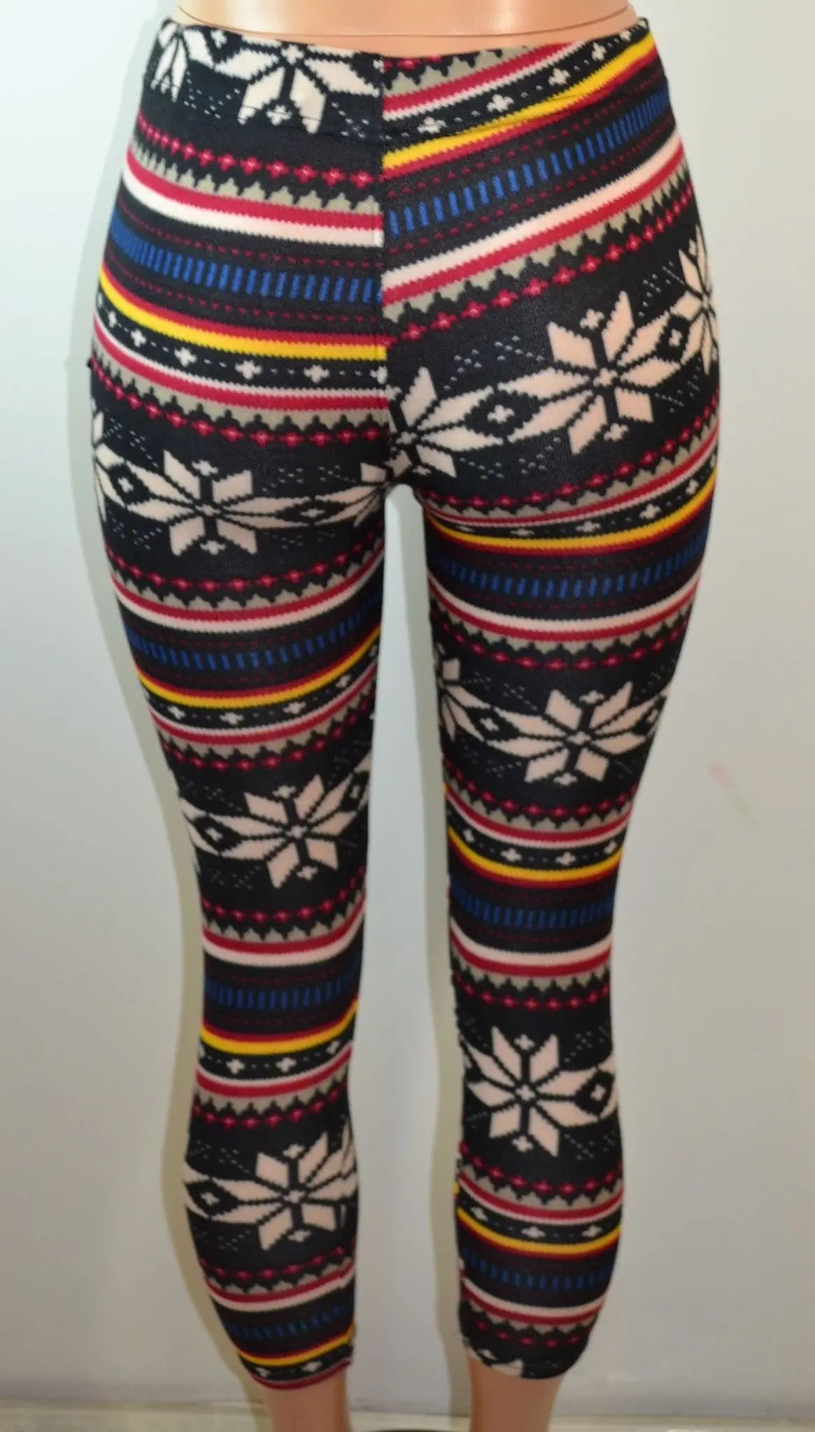 Baslco Fair Isle Print High Waist Leggings,Black Multicolored One Size - FS GIFTS