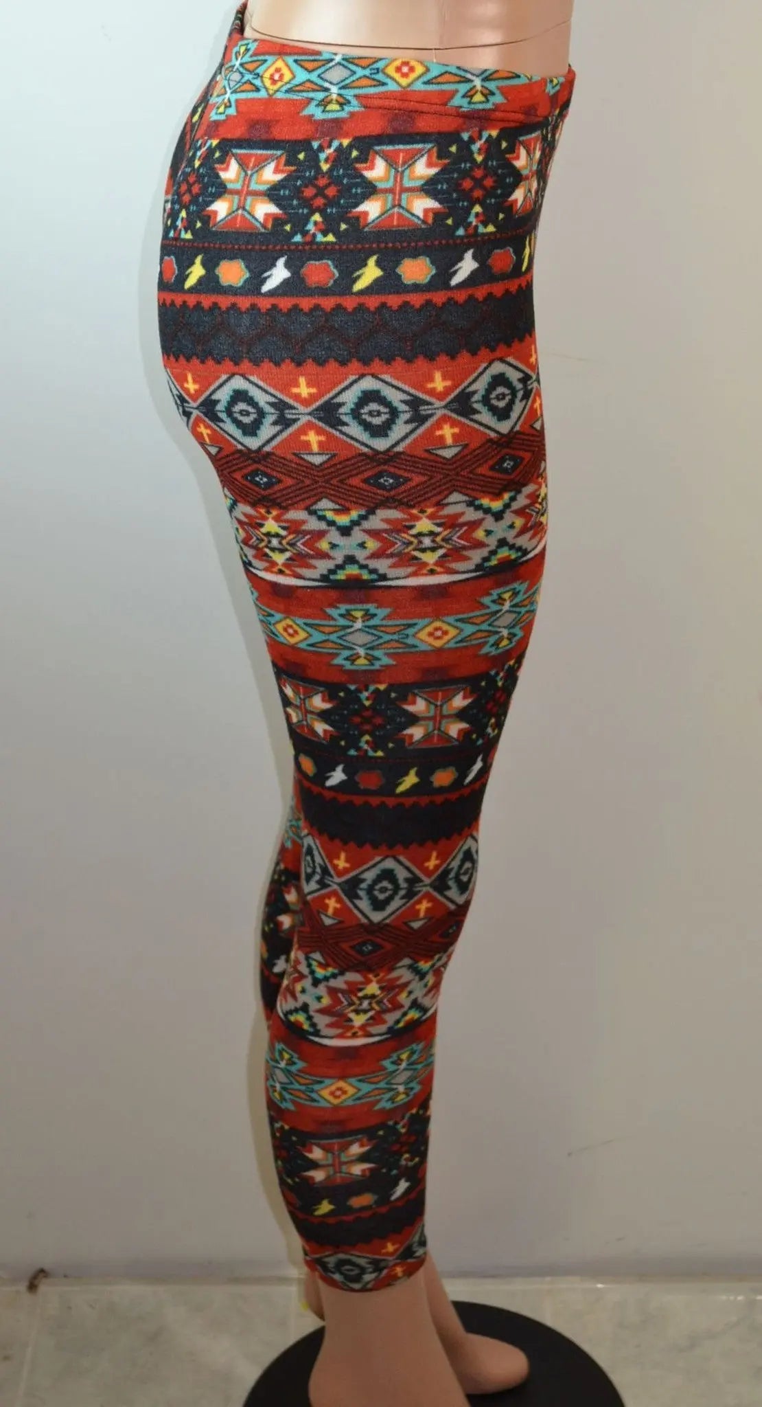 Baslco Tribal Inspired Print High Waist Leggings, Red, One Size - FS GIFTS