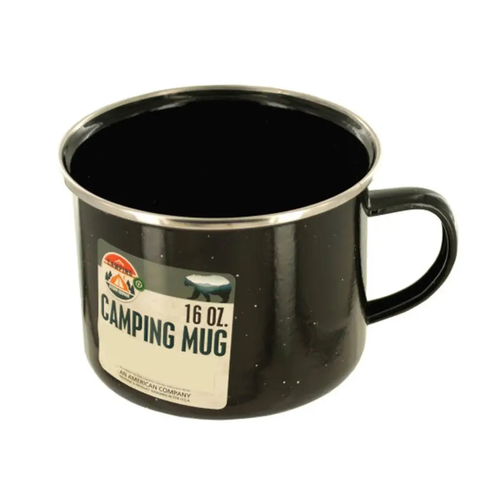 16 oz. Enamel Camping Mug-Black/Silver - FS GIFTS