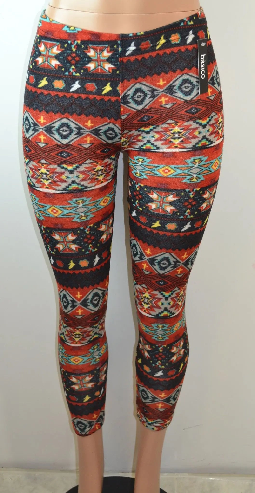 Baslco Tribal Inspired Print High Waist Leggings, Red, One Size - FS GIFTS