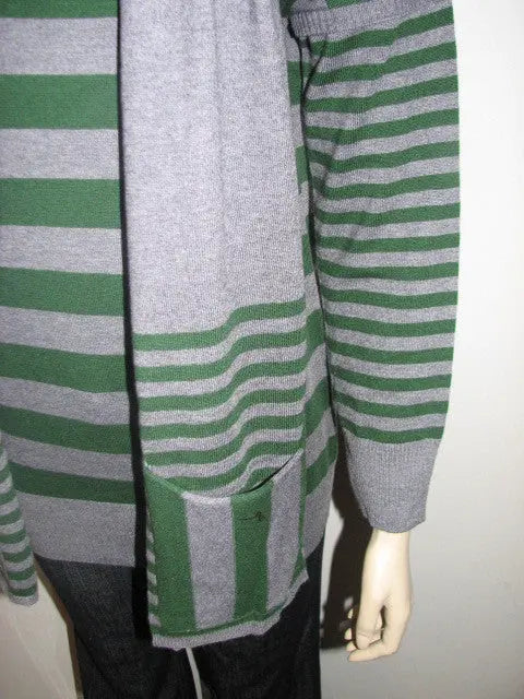 Elio Women Celine Striped Sweater With Matching Scarf -Green & Gray - FS GIFTS