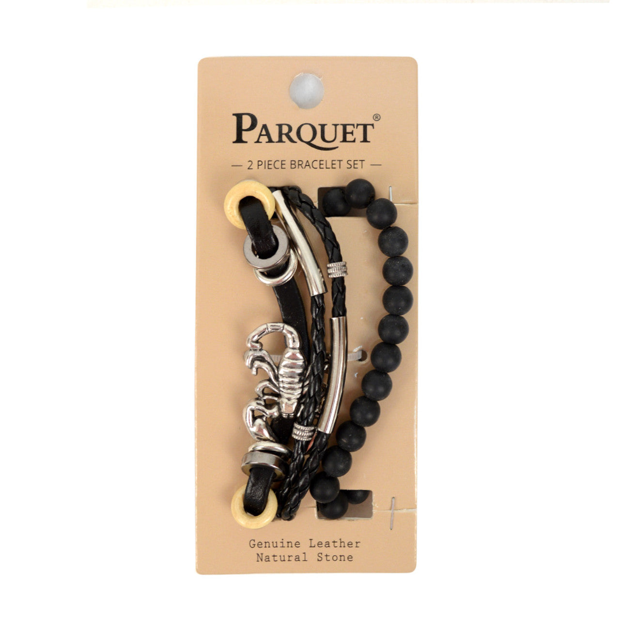 Genuine Leather & Natural Stone "Scorpion" Two Pieces Bracelet Set for Men -By Parquet