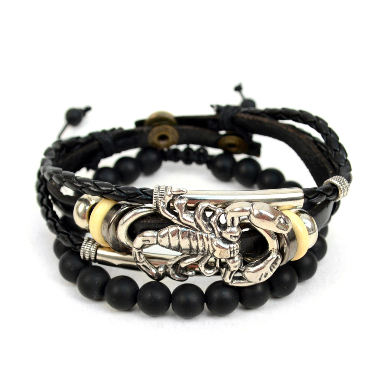 Genuine Leather & Natural Stone "Scorpion" Two Pieces Bracelet Set for Men -By Parquet