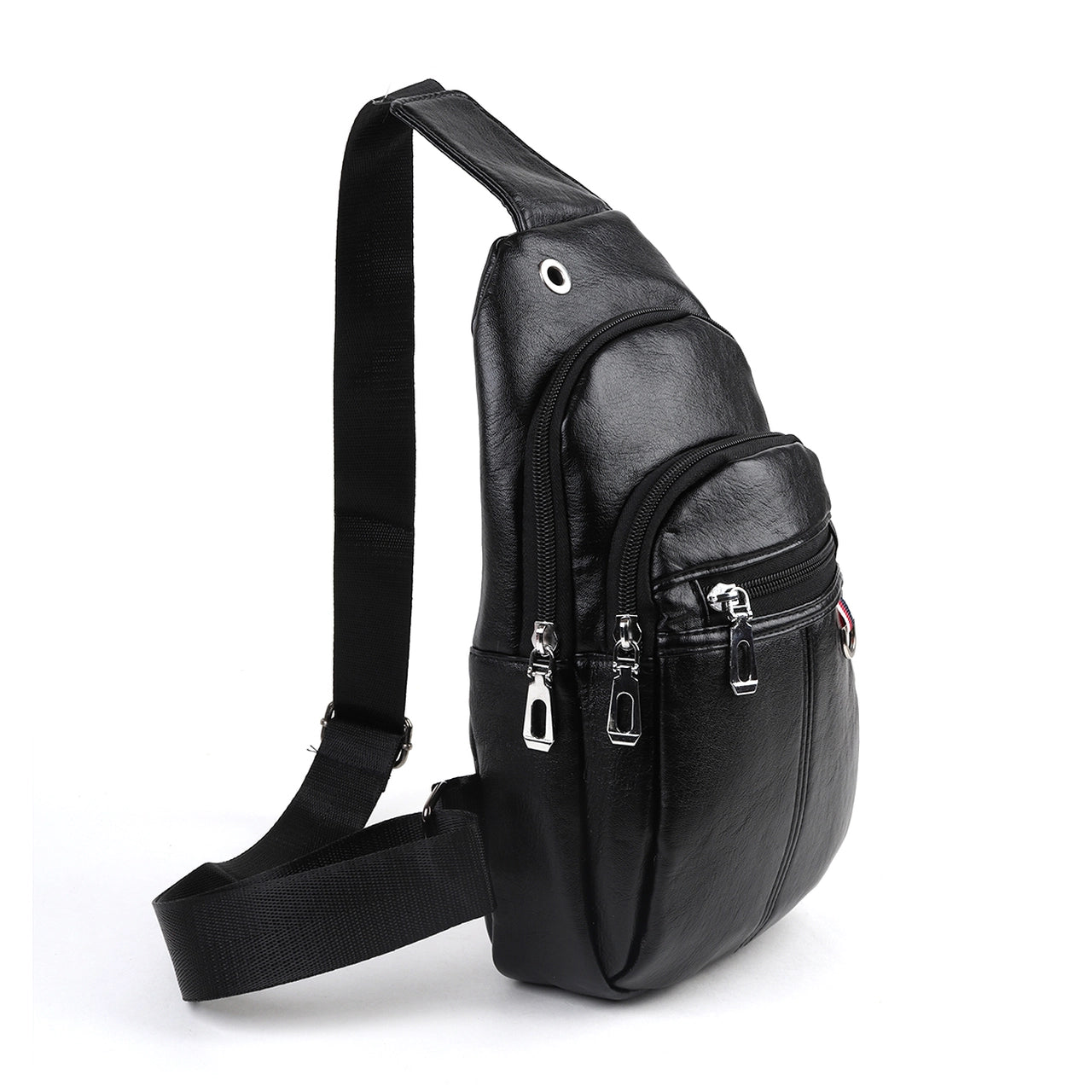 Black Synthetic Leather Crossbody Sling Bag - Backpacks, By Westend