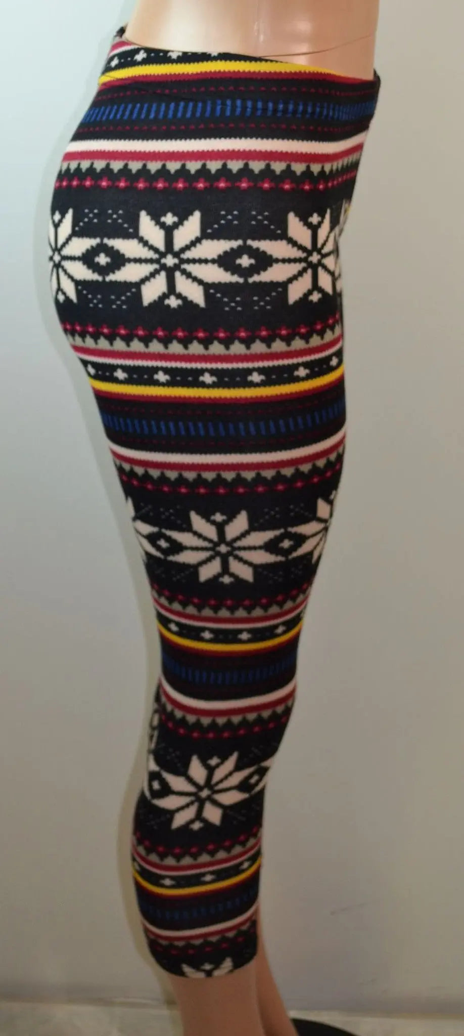 Baslco Fair Isle Print High Waist Leggings,Black Multicolored One Size - FS GIFTS