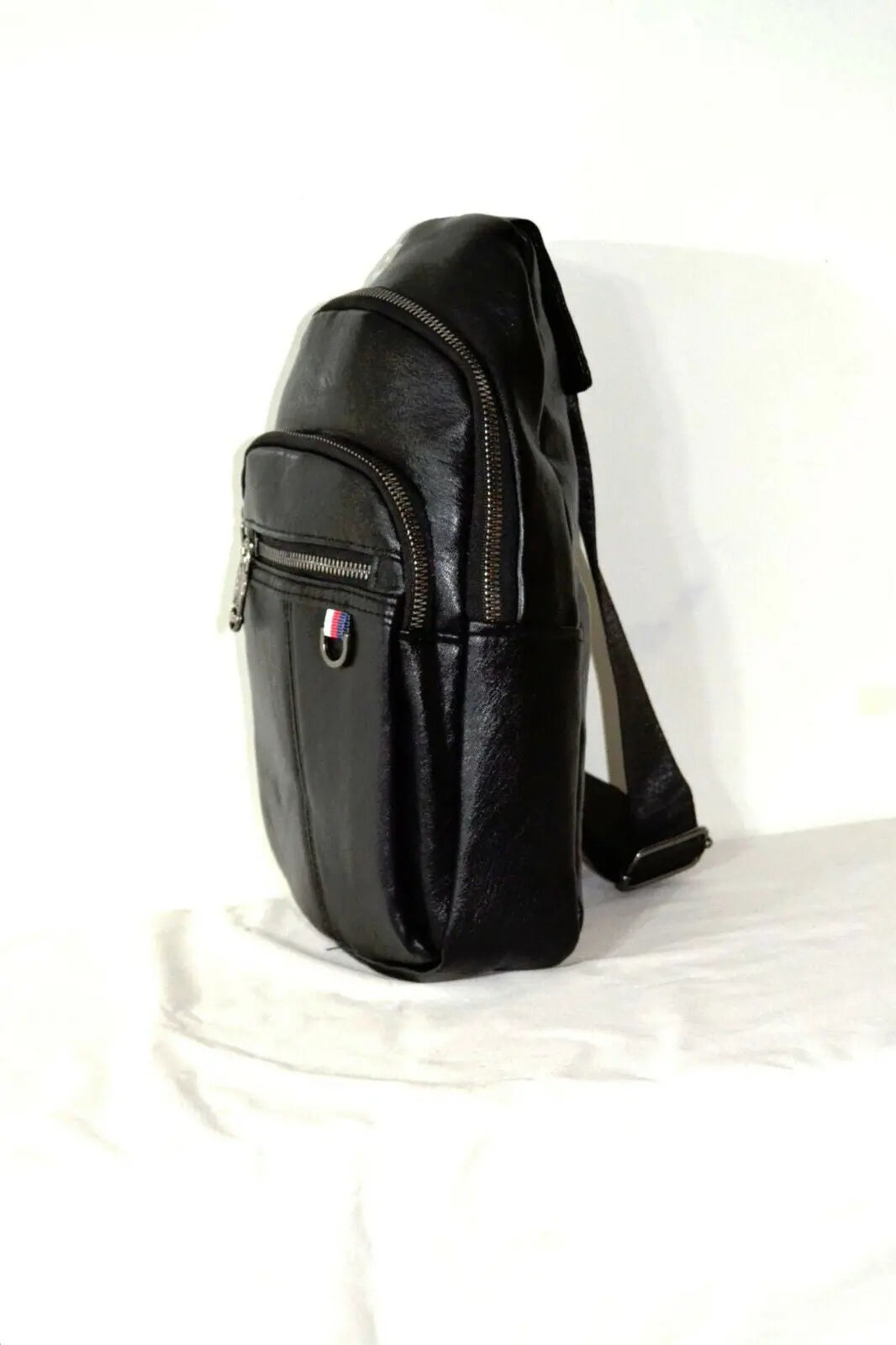 Black Synthetic Leather Crossbody Sling Bag - Backpacks, By Westend - Image #6