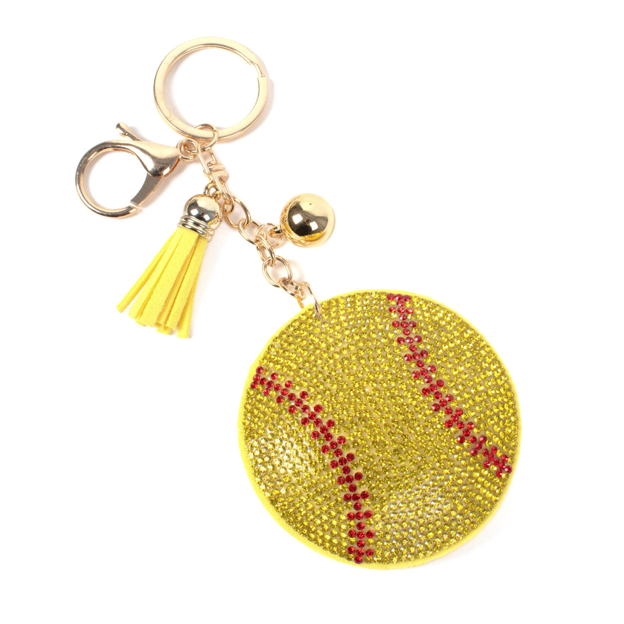 Gold Bling Crystal Baseball Sport Tassel Keychain Unisex