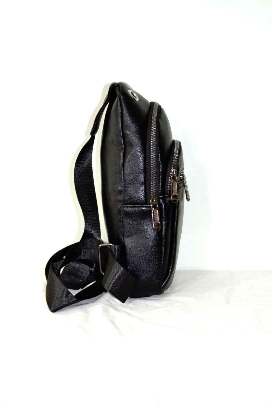 Black Synthetic Leather Crossbody Sling Bag - Backpacks, By Westend