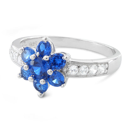 Sterling Silver Blue Saphire Plumeria Flower CZ Ring