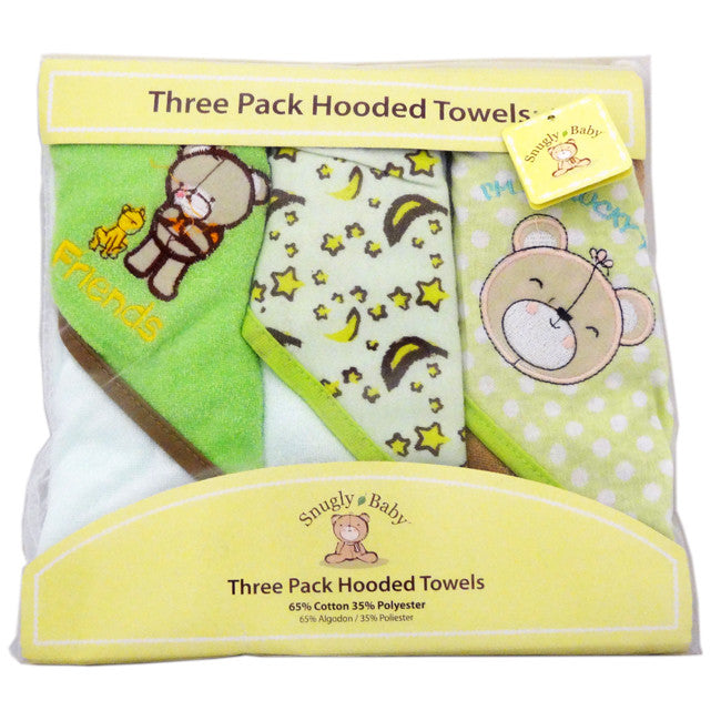 Snugly Baby 3 Pack Hooded Towels Assorted Color - FS GIFTS