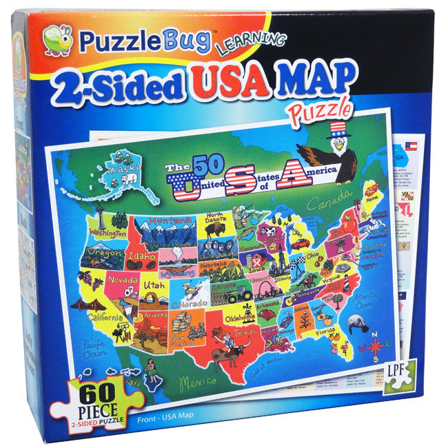 PuzzleBug 2 -Sided USA Map Learning Puzzle - FS GIFTS