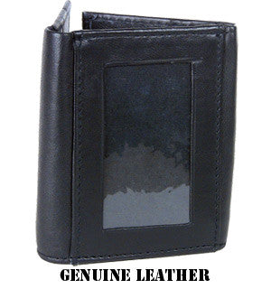 Genuine Leather Marshal Men's Trifold Wallet - Black - FS GIFTS