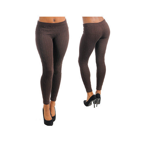 Fabric & Fabric Seamless Sweater Cable Knit Leggings, One Size - FS GIFTS