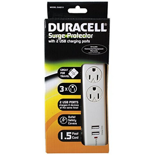 Duracell Surge Protector With 2 USB Charging Ports White - FS GIFTS