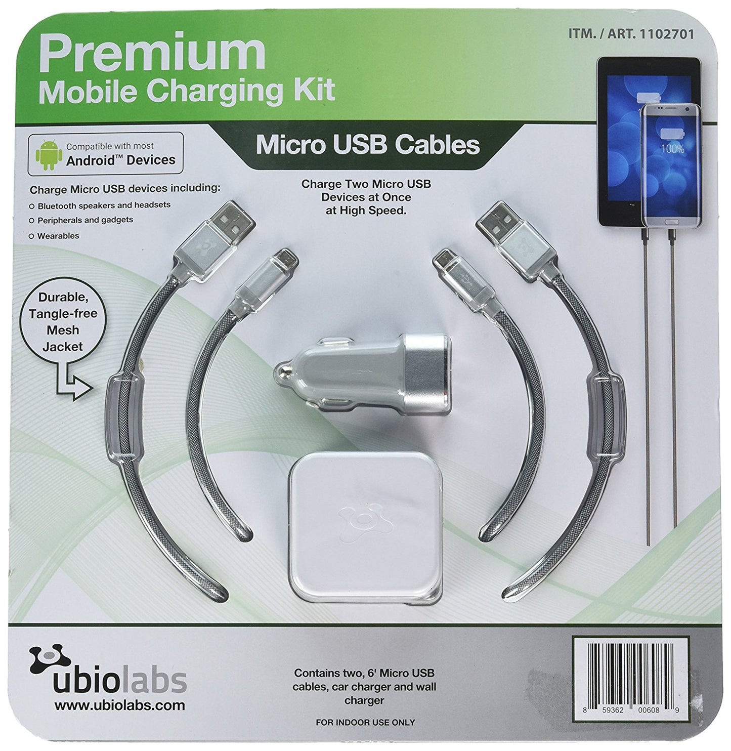 UbioLabs Premium Mobile Charging Kit Micro USB Cables - FS GIFTS