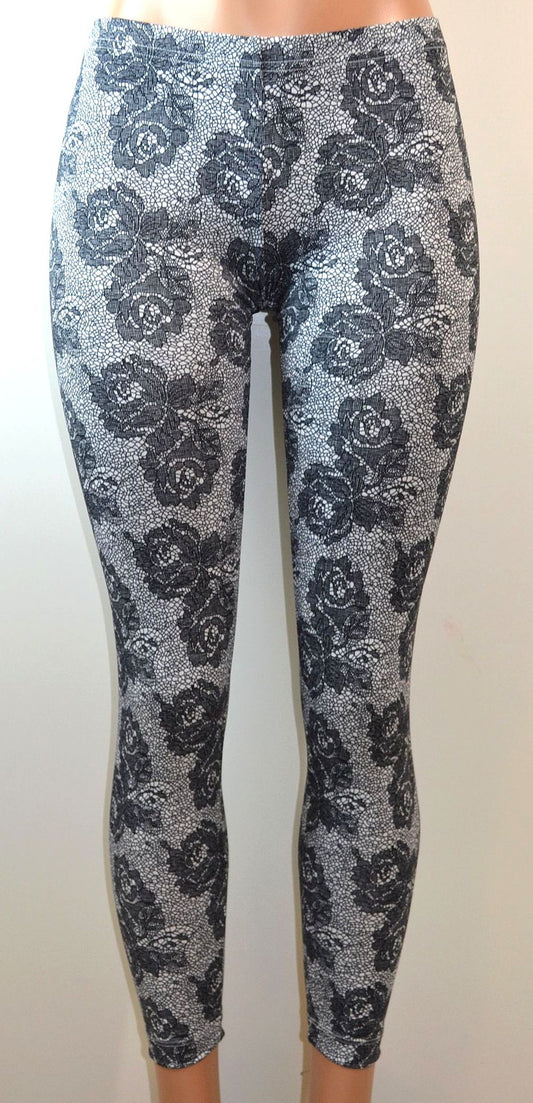 Lace Rose Print Leggings - FS GIFTS