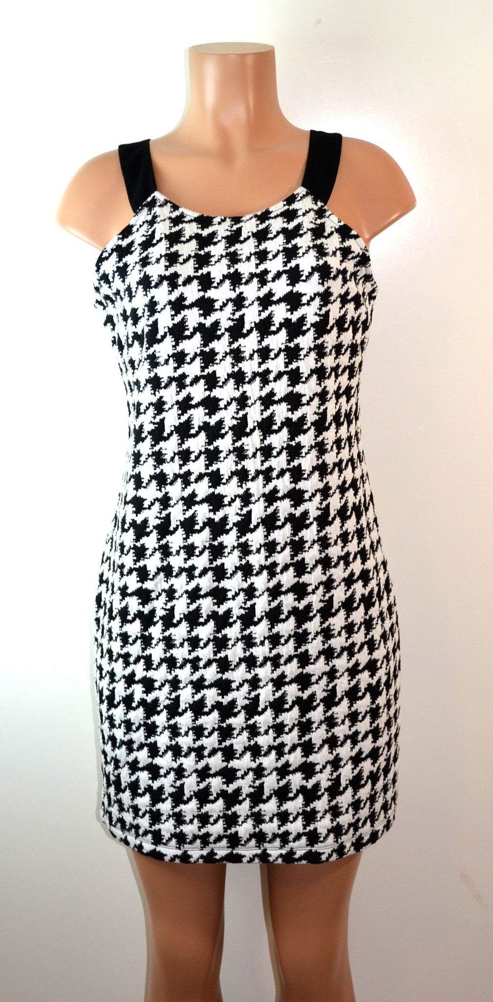 Eyeshadow Houndstooth Bodycon Dress White/Black - FS GIFTS