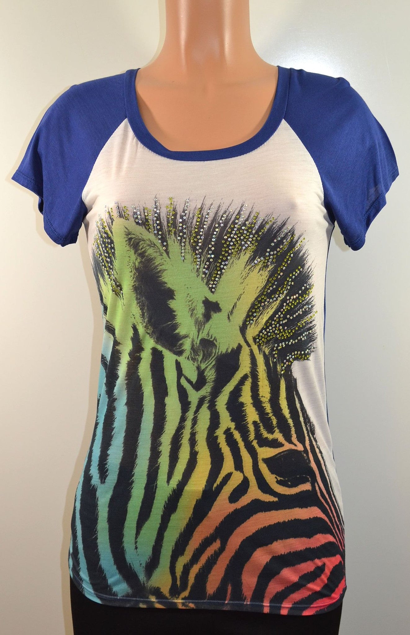 Navy/Gray Tee With Bejeweled Zebra Print - FS GIFTS