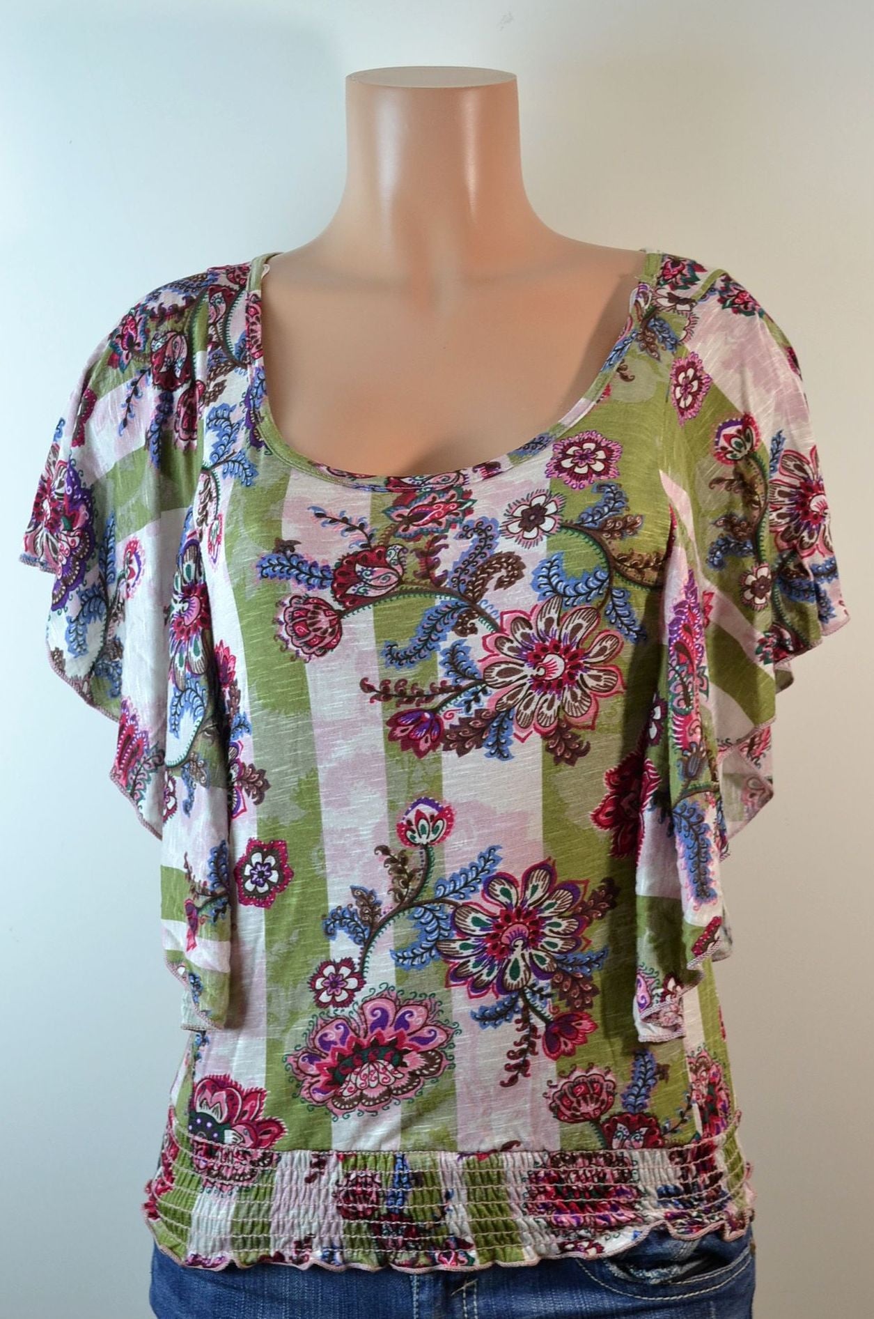 Timing Floral Top Olive/Beige, - FS GIFTS