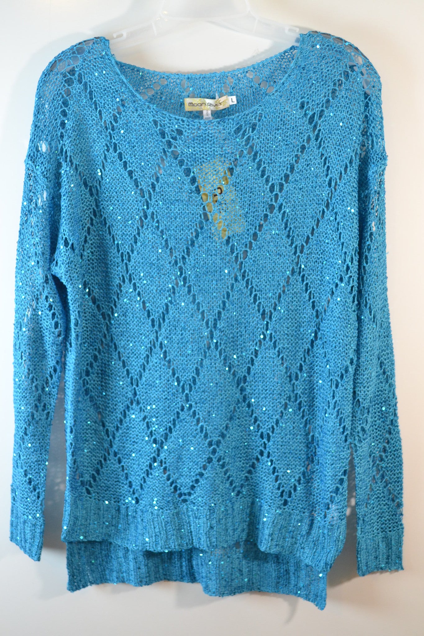 Moon River Sequins And Open Knit Sweater - FS GIFTS