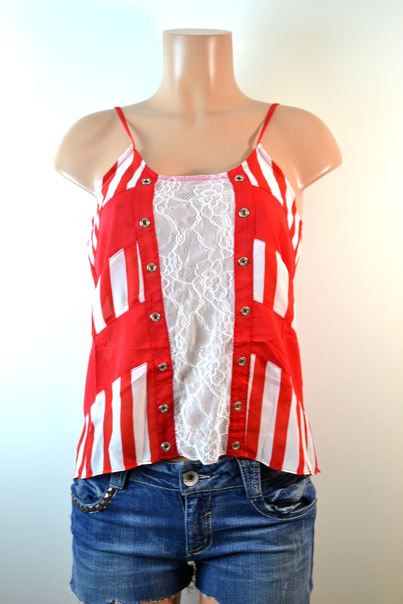 Marineblu Lace And Stripes Tank  Top - FS GIFTS