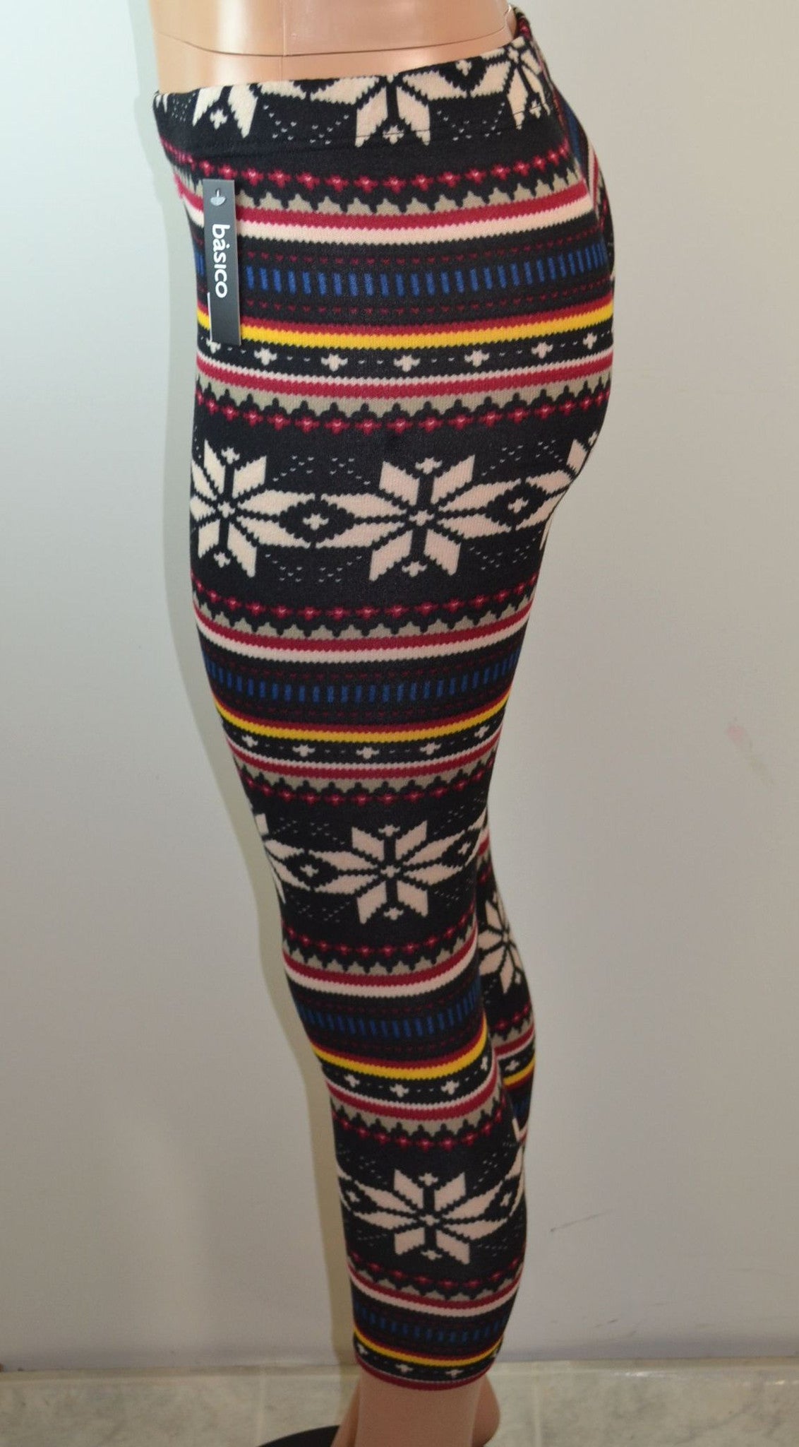 Baslco Fair Isle Print High Waist Leggings,Black Multicolored One Size - FS GIFTS