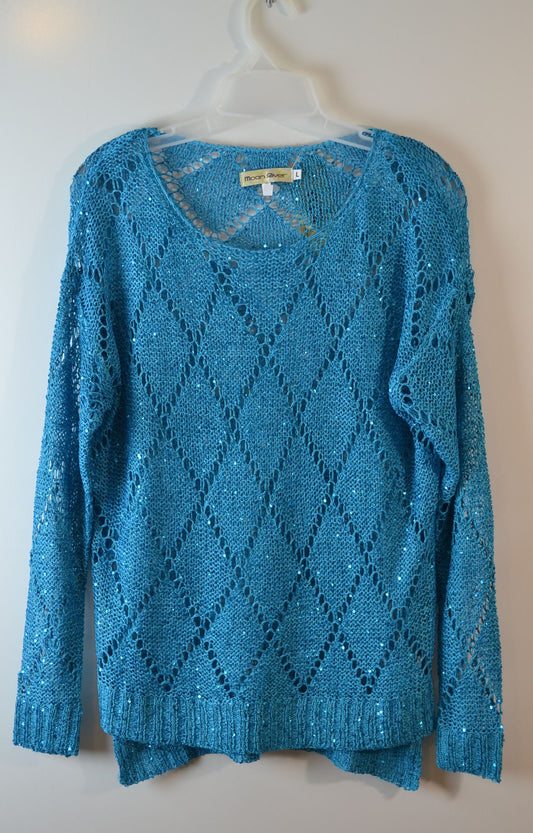 Moon River Sequins And Open Knit Sweater - FS GIFTS