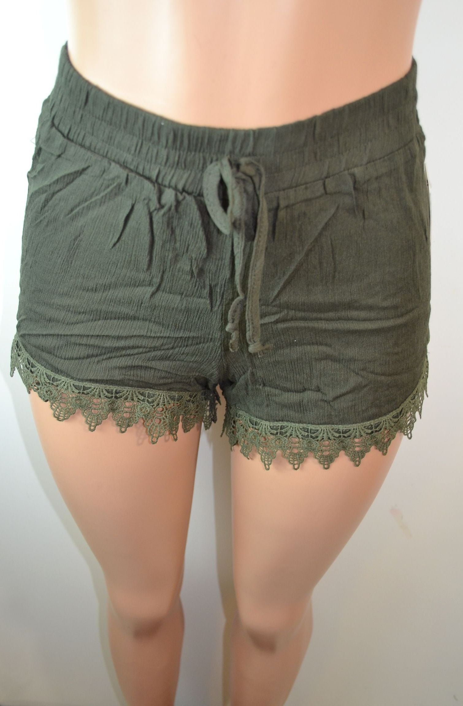 Shosho Womens Crinkle Shorts With Tassel Trim Hem - FS GIFTS