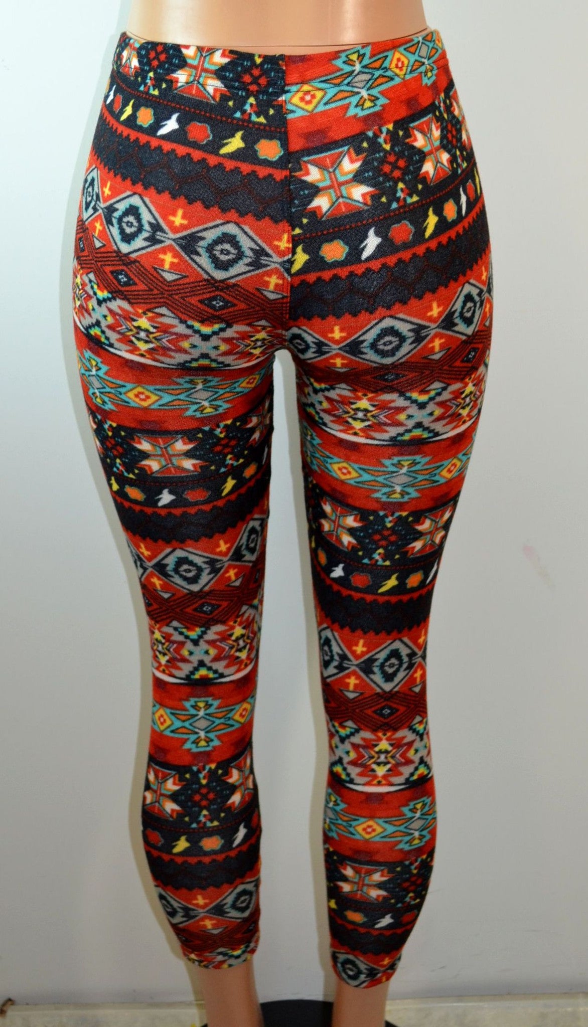 Baslco Tribal Inspired Print High Waist Leggings, Red, One Size - FS GIFTS