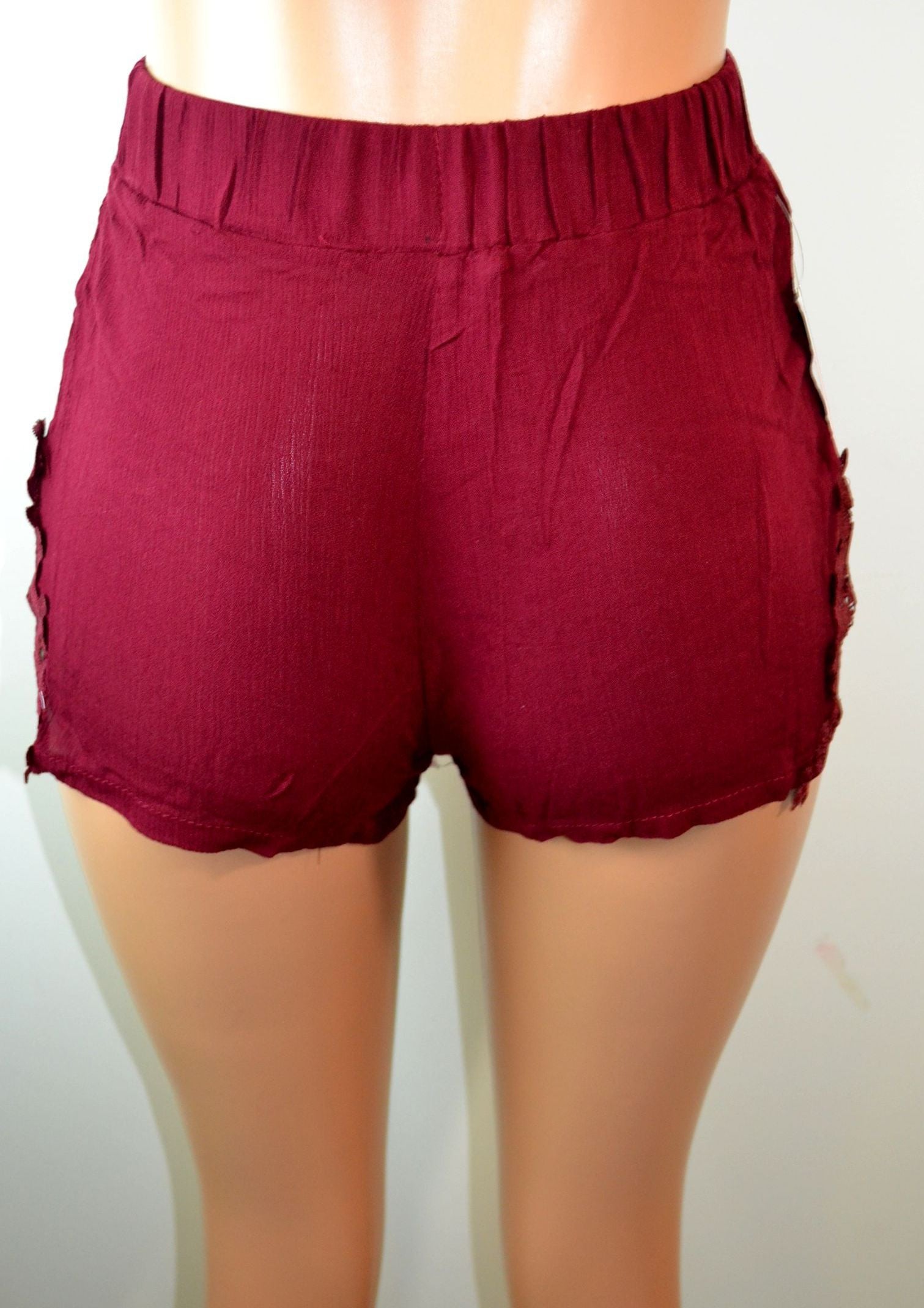 Shosho Womens Crinkle Shorts With Lace Applique Side Panels - FS GIFTS