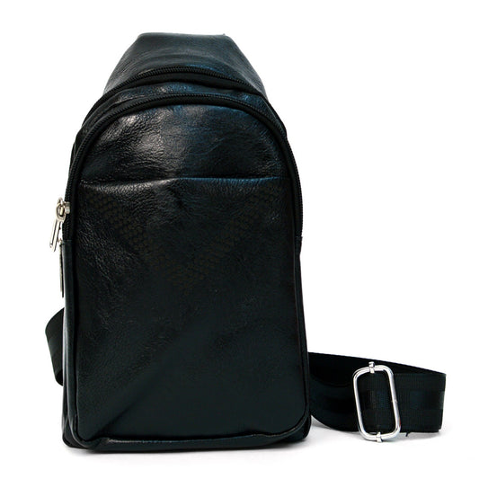 Black Synthetic Leather Crossbody Sling Bag Backpack Unisex / By Westend