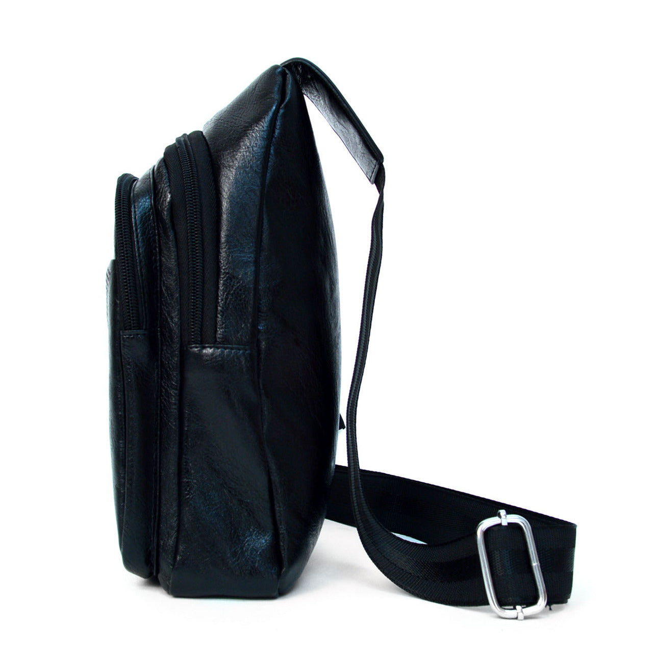 Black Synthetic Leather Crossbody Sling Bag Backpack Unisex / By Westend