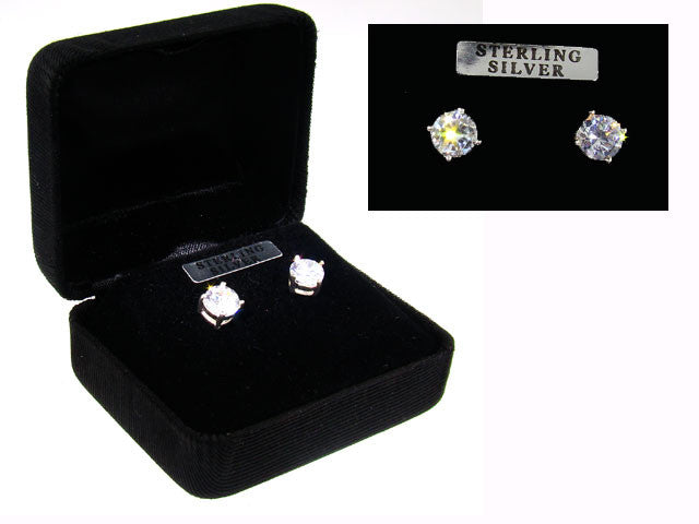 Sterling Silver CZ Studs Earrings in Black Gift Box - FS GIFTS