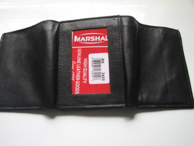 Genuine Leather Marshal Men's Trifold Wallet - Black - FS GIFTS