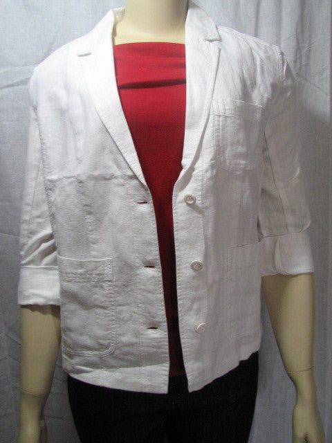 I Love H81 Linen-Blend Herringbon Blazer White Size Medium - FS GIFTS