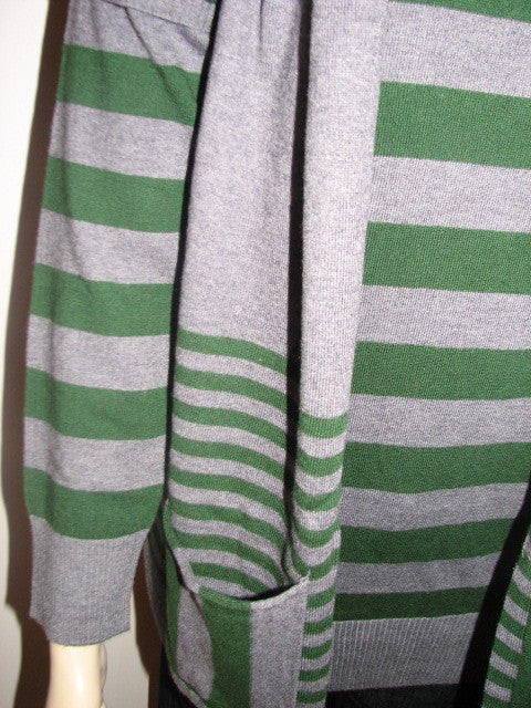 Elio Women Celine Striped Sweater With Matching Scarf -Green & Gray - FS GIFTS