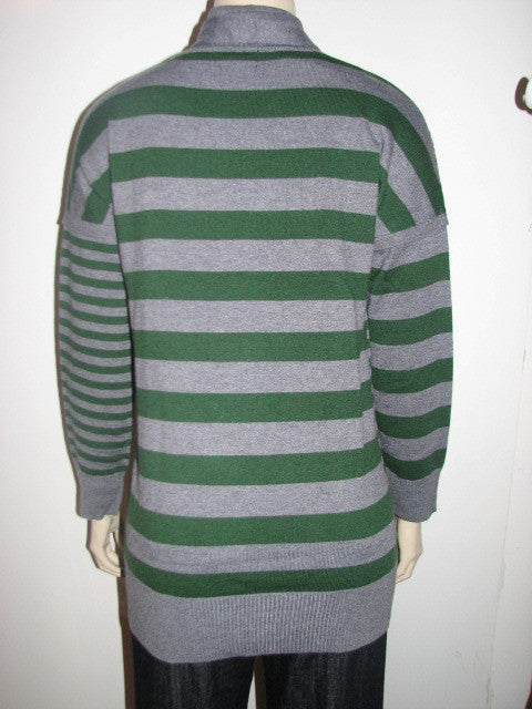 Elio Women Celine Striped Sweater With Matching Scarf -Green & Gray - FS GIFTS