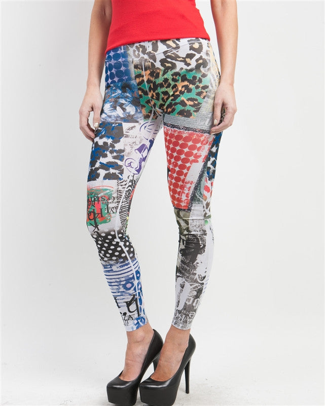 Topia Multi-Color Magazine Print Leggings - FS GIFTS