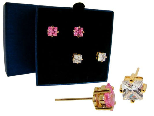 Solitaire Princess Cut Stud Earring Set - FS GIFTS