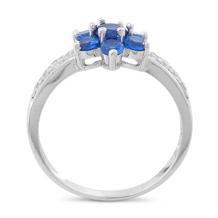 Sterling Silver Blue Saphire Plumeria Flower CZ Ring - FS GIFTS