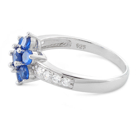 Sterling Silver Blue Saphire Plumeria Flower CZ Ring - FS GIFTS